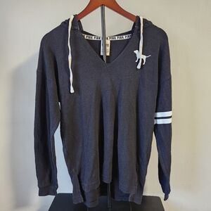PINK‎ Victoria's Secret Black V-Neck Sweater With Hood SZ XS